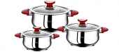 Набор кухонной посуды из 6 (3/3) предметов (крышки стеклянные ручки )крас. бакелитовые 1033-R